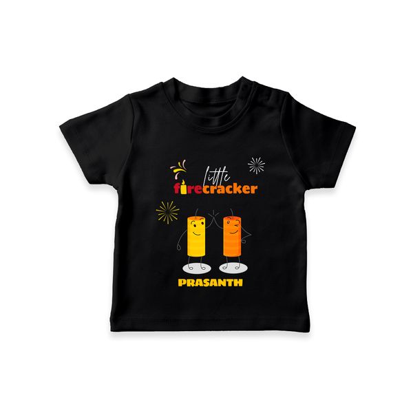 Little Fire Cracker - Customized Kids T-Shirt - BLACK - 0-5 Months Old (Chest 17")