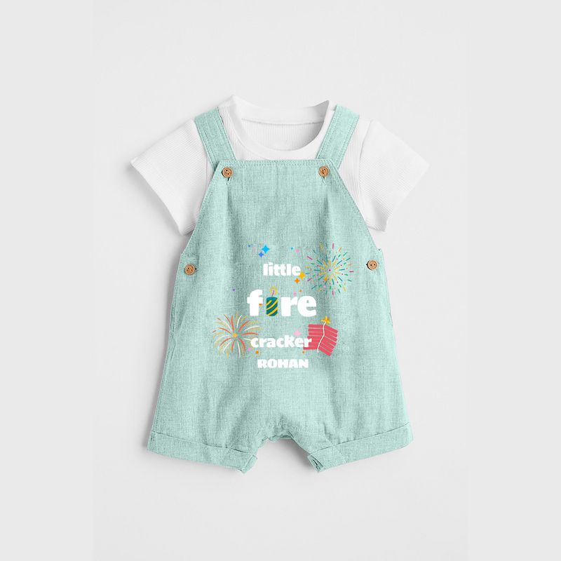 Little Fire Cracker - Diwali Themed Customized Kids Dungaree Set - ARCTIC BLUE - 0 - 5 Months Old (Chest 18")