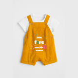 Little Fire Cracker - Diwali Themed Customized Kids Dungaree Set - CHROME YELLOW - 0 - 5 Months Old (Chest 18")