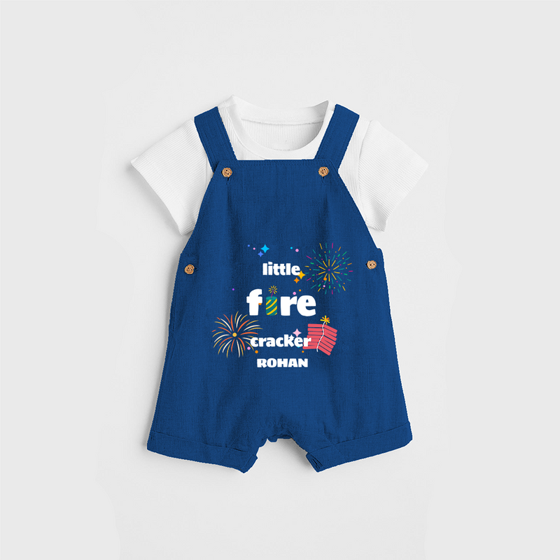 Little Fire Cracker - Diwali Themed Customized Kids Dungaree Set - COBALT BLUE - 0 - 5 Months Old (Chest 18")