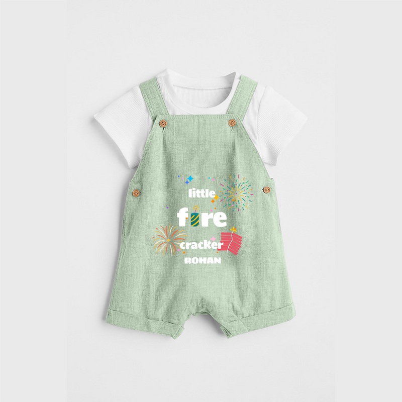 Little Fire Cracker - Diwali Themed Customized Kids Dungaree Set - MINT GREEN - 0 - 5 Months Old (Chest 18")