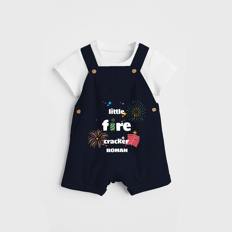 Little Fire Cracker - Diwali Themed Customized Kids Dungaree Set - NAVY BLUE - 0 - 5 Months Old (Chest 18")