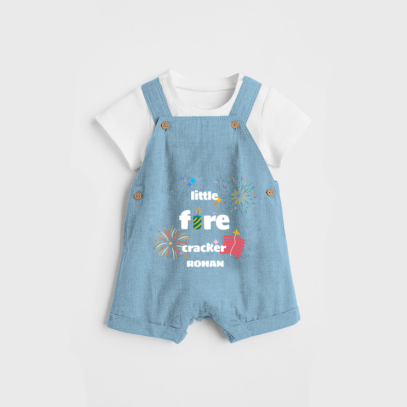 Little Fire Cracker - Diwali Themed Customized Kids Dungaree Set - SKY BLUE - 0 - 5 Months Old (Chest 18")