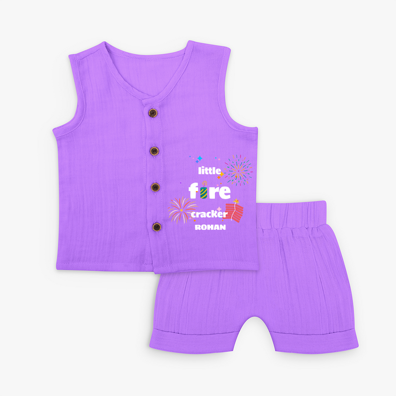 Little Fire Cracker - Diwali Themed Customized Kids Jabla Set - PURPLE - 0 - 3 Months Old (Chest 9.8")