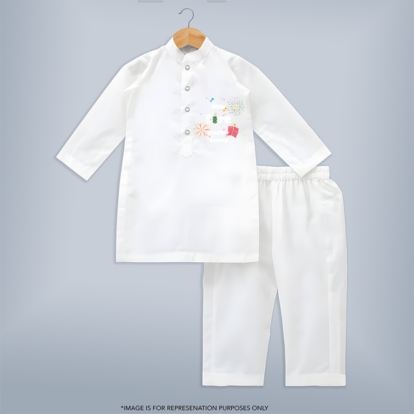 Little Fire Cracker - Diwali Themed Customized Kids Kurta Set - WHITE - 3-6 Month Old (Chest 24", Kurta Length 14'', Waist 19", Pant Length 14")