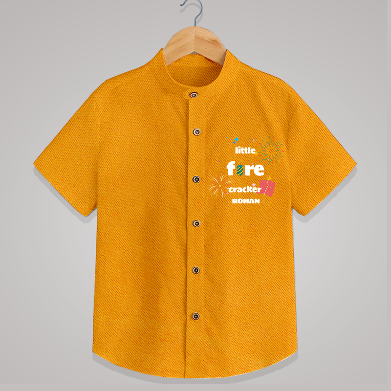 Little Fire Cracker - Diwali Themed Customized Kids Shirt - CHROME YELLOW - 0 - 6 Months Old (Chest 23")