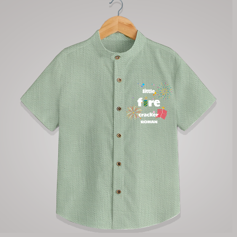 Little Fire Cracker - Diwali Themed Customized Kids Shirt - MINT GREEN - 0 - 6 Months Old (Chest 23")