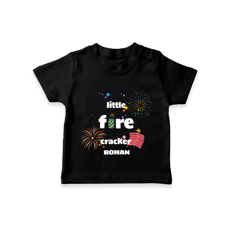 Little Fire Cracker - Diwali Themed Customized Kids T-Shirt - BLACK - 0-5 Months Old (Chest 17")