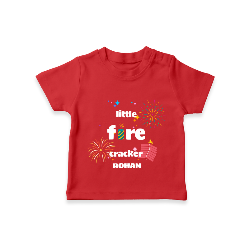 Little Fire Cracker - Diwali Themed Customized Kids T-Shirt - RED - 0-5 Months Old (Chest 17")