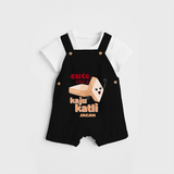 Cute Like A Kaju Katli - Customized Kids Dungaree Set - BLACK - 0 - 5 Months Old (Chest 18")