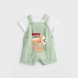 Cute Like A Kaju Katli - Customized Kids Dungaree Set - MINT GREEN - 0 - 5 Months Old (Chest 18")