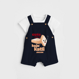 Cute Like A Kaju Katli - Customized Kids Dungaree Set - NAVY BLUE - 0 - 5 Months Old (Chest 18")