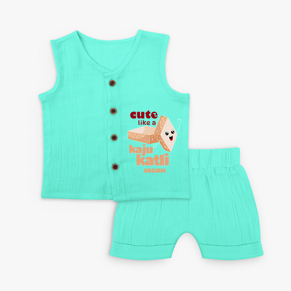 Cute Like A Kaju Katli - Customized Kids Jabla Set - AQUA GREEN - 0 - 3 Months Old (Chest 9.8")