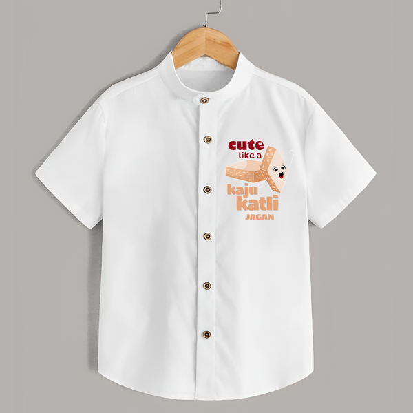 Cute Like A Kaju Katli - Customized Kids Shirt - WHITE - 0 - 6 Months Old (Chest 23")