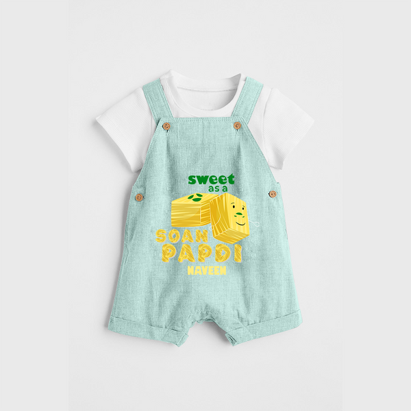 Sweet As A Soan Papdi - Customized Kids Dungaree Set - ARCTIC BLUE - 0 - 5 Months Old (Chest 18")