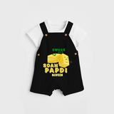 Sweet As A Soan Papdi - Customized Kids Dungaree Set - BLACK - 0 - 5 Months Old (Chest 18")