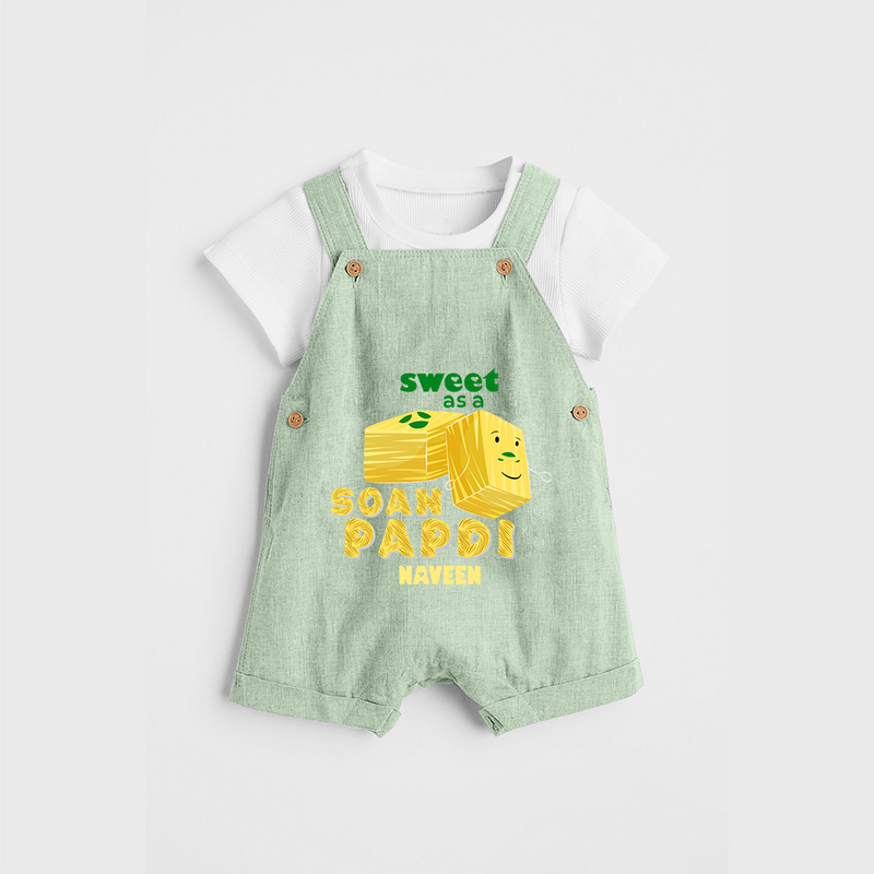 Sweet As A Soan Papdi - Customized Kids Dungaree Set - MINT GREEN - 0 - 5 Months Old (Chest 18")