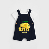 Sweet As A Soan Papdi - Customized Kids Dungaree Set - NAVY BLUE - 0 - 5 Months Old (Chest 18")