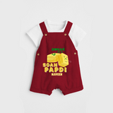 Sweet As A Soan Papdi - Customized Kids Dungaree Set - RED - 0 - 5 Months Old (Chest 18")