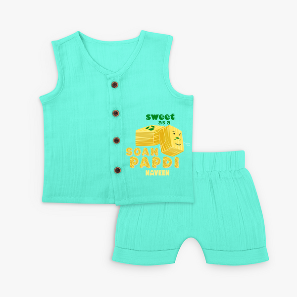 Sweet As A Soan Papdi - Customized Kids Jabla Set - AQUA GREEN - 0 - 3 Months Old (Chest 9.8")