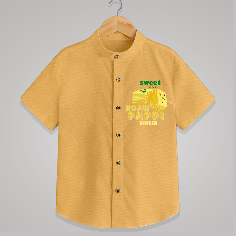 Sweet As A Soan Papdi - Customized Kids Shirt - PASTEL YELLOW - 0 - 6 Months Old (Chest 23")