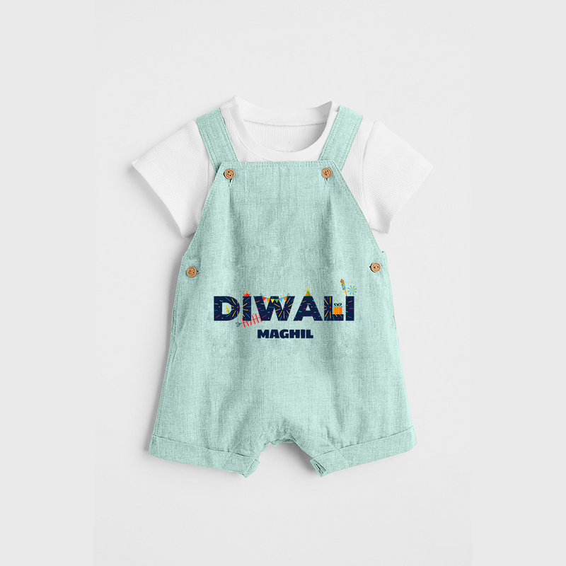 Celebrating Diwali - Customized Kids Dungaree Set - ARCTIC BLUE - 0 - 5 Months Old (Chest 18")