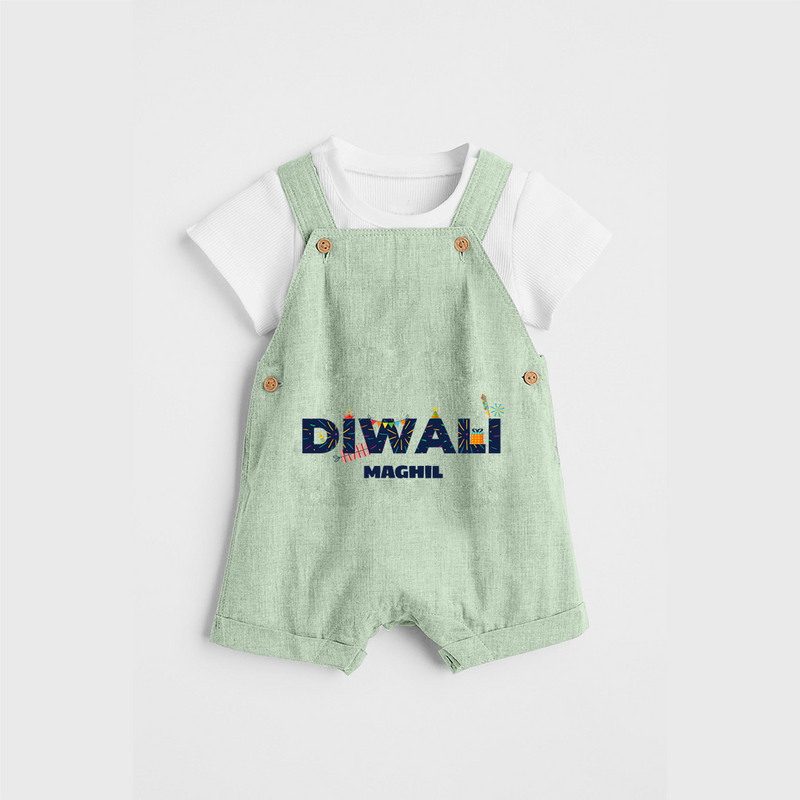 Celebrating Diwali - Customized Kids Dungaree Set - MINT GREEN - 0 - 5 Months Old (Chest 18")