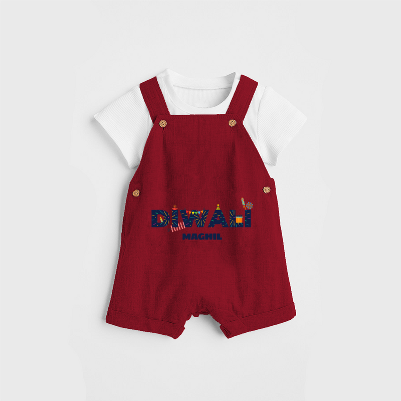 Celebrating Diwali - Customized Kids Dungaree Set - RED - 0 - 5 Months Old (Chest 18")