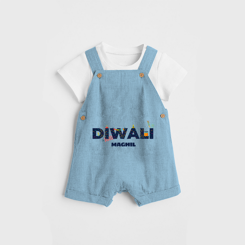 Celebrating Diwali - Customized Kids Dungaree Set - SKY BLUE - 0 - 5 Months Old (Chest 18")