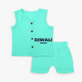 Celebrating Diwali - Customized Kids Jabla Set - AQUA GREEN - 0 - 3 Months Old (Chest 9.8")