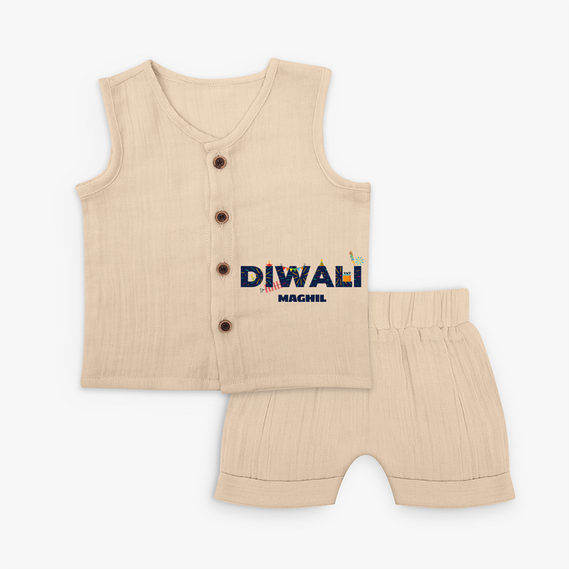 Celebrating Diwali - Customized Kids Jabla Set - CREAM - 0 - 3 Months Old (Chest 9.8")