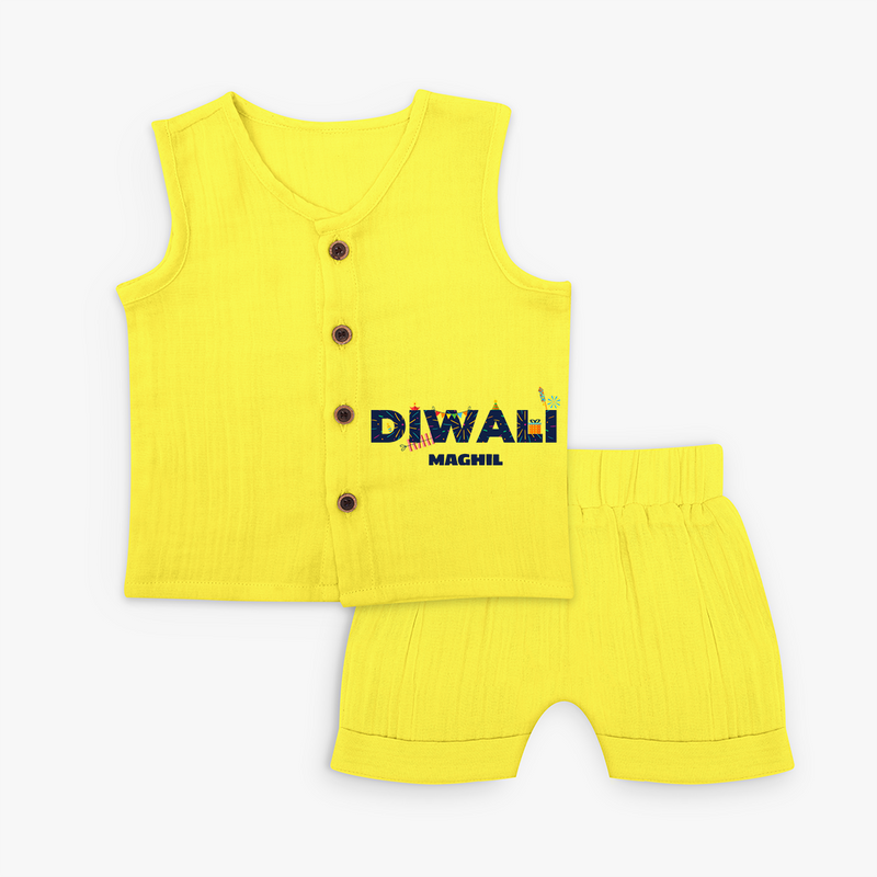 Celebrating Diwali - Customized Kids Jabla Set - YELLOW - 0 - 3 Months Old (Chest 9.8")