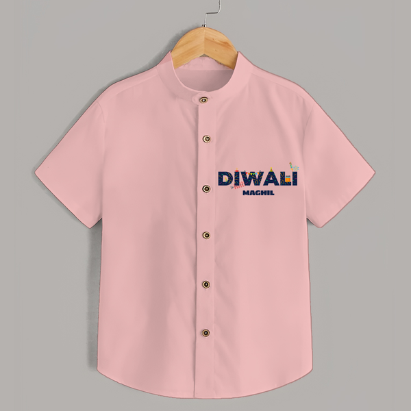 Celebrating Diwali - Customized Kids Shirt - PEACH - 0 - 6 Months Old (Chest 23")