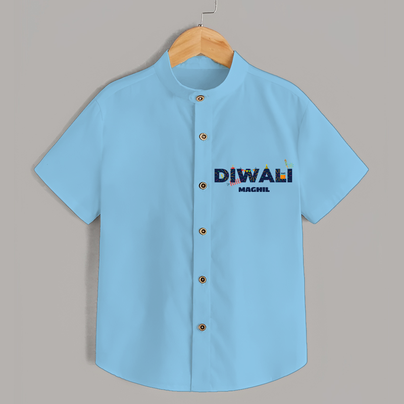 Celebrating Diwali - Customized Kids Shirt - SKY BLUE - 0 - 6 Months Old (Chest 23")