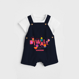 Happy Diwali Festival Of Lights - Customized Kids Dungaree Set - NAVY BLUE - 0 - 5 Months Old (Chest 18")