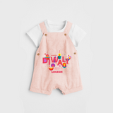 Happy Diwali Festival Of Lights - Customized Kids Dungaree Set - PEACH - 0 - 5 Months Old (Chest 18")