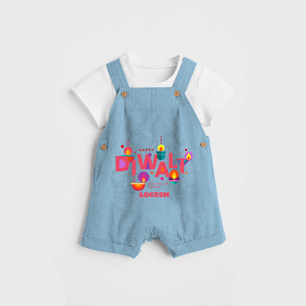 Happy Diwali Festival Of Lights - Customized Kids Dungaree Set - SKY BLUE - 0 - 5 Months Old (Chest 18")