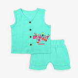 Happy Diwali Festival Of Lights - Customized Kids Jabla Set - AQUA GREEN - 0 - 3 Months Old (Chest 9.8")