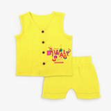 Happy Diwali Festival Of Lights - Customized Kids Jabla Set - YELLOW - 0 - 3 Months Old (Chest 9.8")