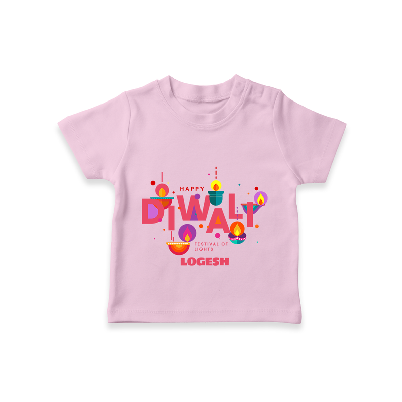 Happy Diwali Festival Of Lights - Customized Kids T-Shirt - PINK - 0-5 Months Old (Chest 17")