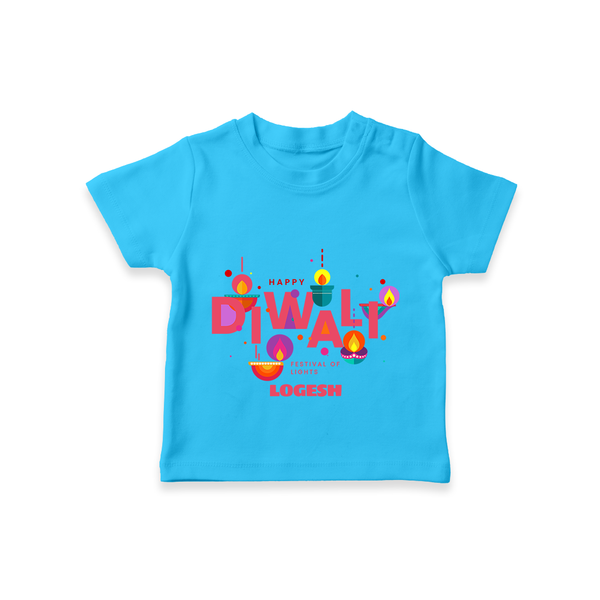 Happy Diwali Festival Of Lights - Customized Kids T-Shirt - SKY BLUE - 0-5 Months Old (Chest 17")