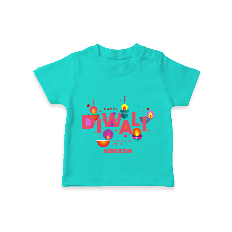 Happy Diwali Festival Of Lights - Customized Kids T-Shirt - TEAL - 0-5 Months Old (Chest 17")