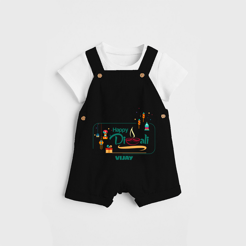 Enjoy This Diwali - Customized Kids Dungaree Set - BLACK - 0 - 5 Months Old (Chest 18")