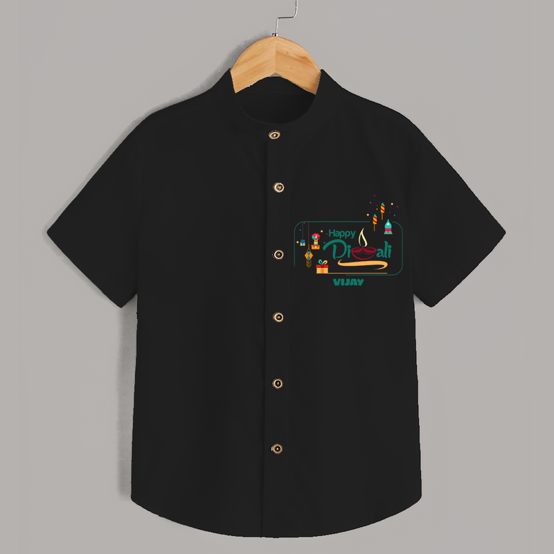 Enjoy This Diwali - Customized Kids Shirt - BLACK - 0 - 6 Months Old (Chest 23")