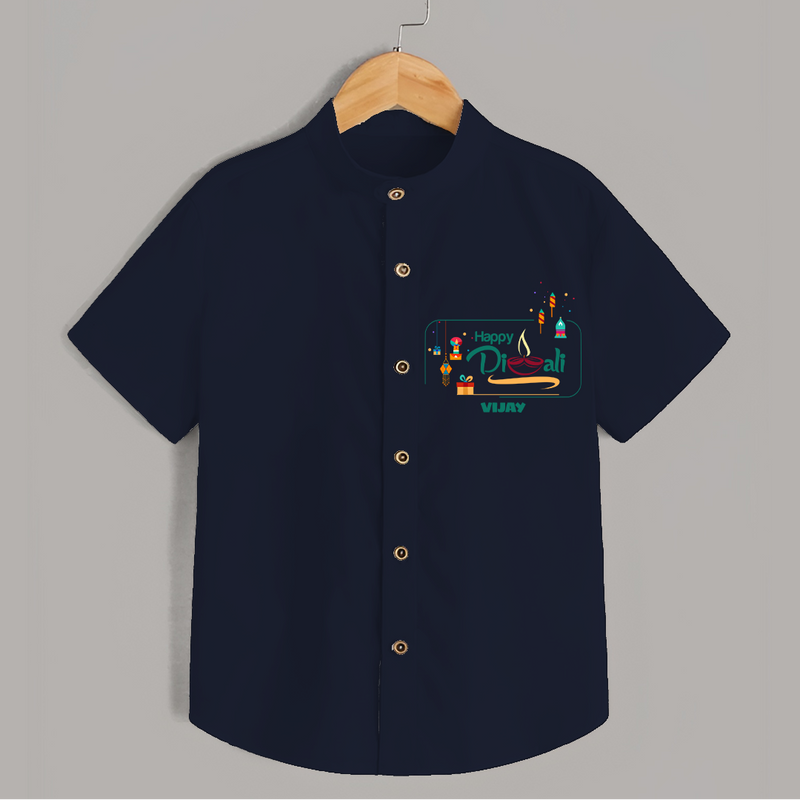 Enjoy This Diwali - Customized Kids Shirt - NAVY BLUE - 0 - 6 Months Old (Chest 23")