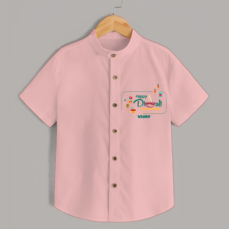 Enjoy This Diwali - Customized Kids Shirt - PEACH - 0 - 6 Months Old (Chest 23")