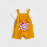 Happy Diwali With Cute little Elephant - Customized Kids Dungaree Set - CHROME YELLOW - 0 - 5 Months Old (Chest 18")