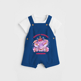 Happy Diwali With Cute little Elephant - Customized Kids Dungaree Set - COBALT BLUE - 0 - 5 Months Old (Chest 18")