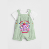 Happy Diwali With Cute little Elephant - Customized Kids Dungaree Set - MINT GREEN - 0 - 5 Months Old (Chest 18")