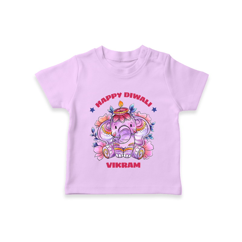 Happy Diwali With Cute little Elephant - Customized Kids T-Shirt - LILAC - 0-5 Months Old (Chest 17")